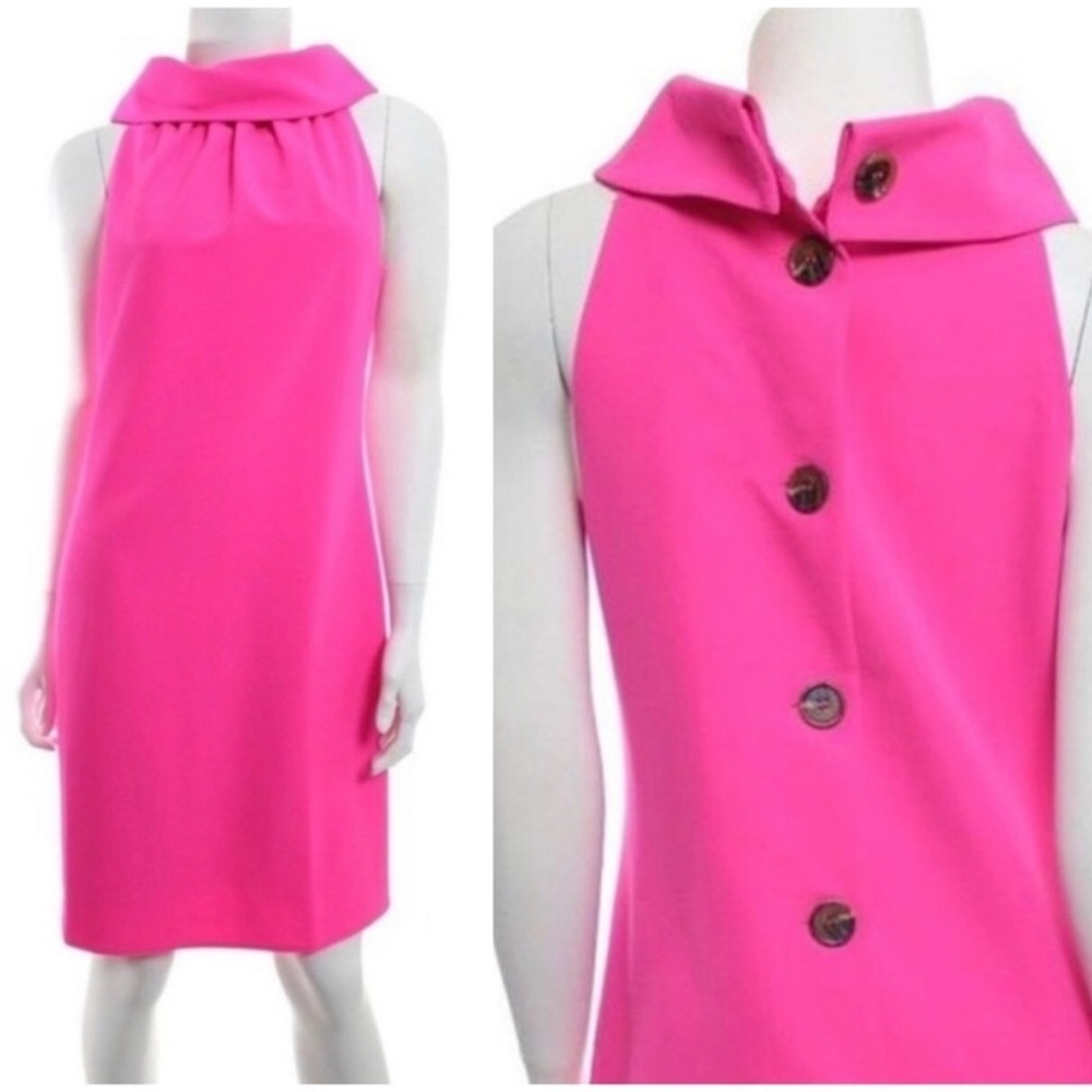 Sail to Sable Cowl Hot Pink Neck Shift Dress Med Barbie Retro Barbiecore Dress